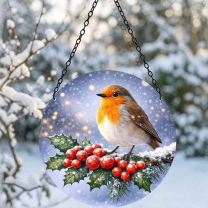 Christmas Robin Glass Suncatcher Hanging Window Decoration Festive Garden Gift