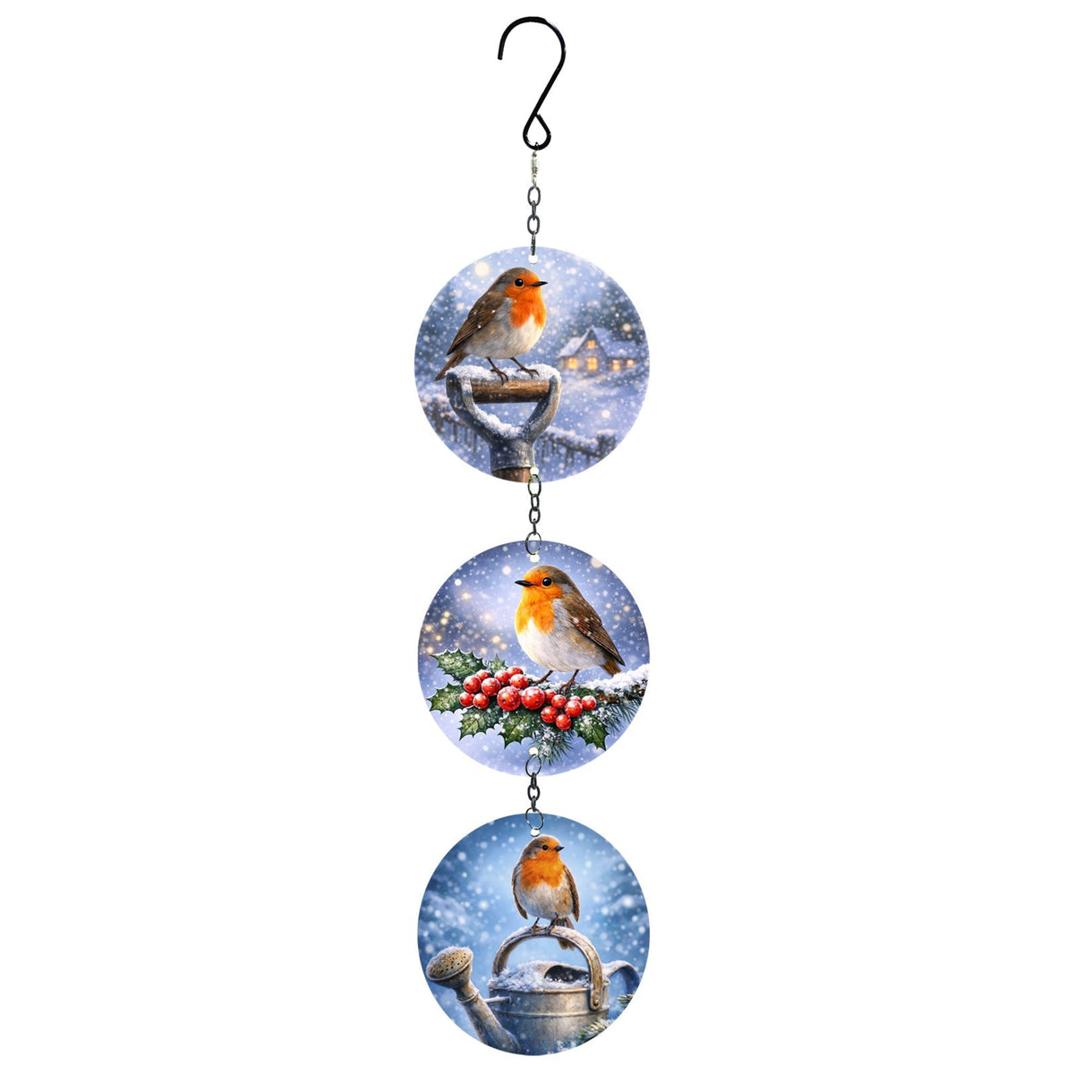Set of three Christmas robin glass hanging suncatchers