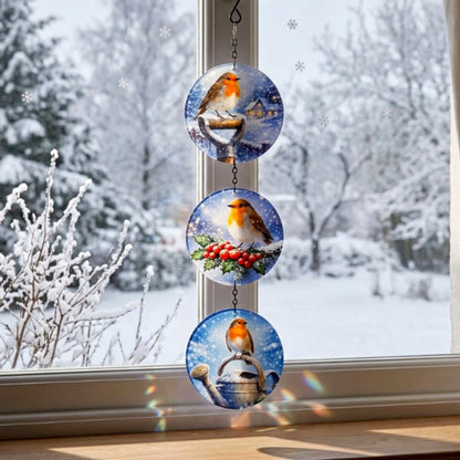 Robin Christmas Glass Suncatcher Trio Hanging Window Garden Decorations Festive Gift