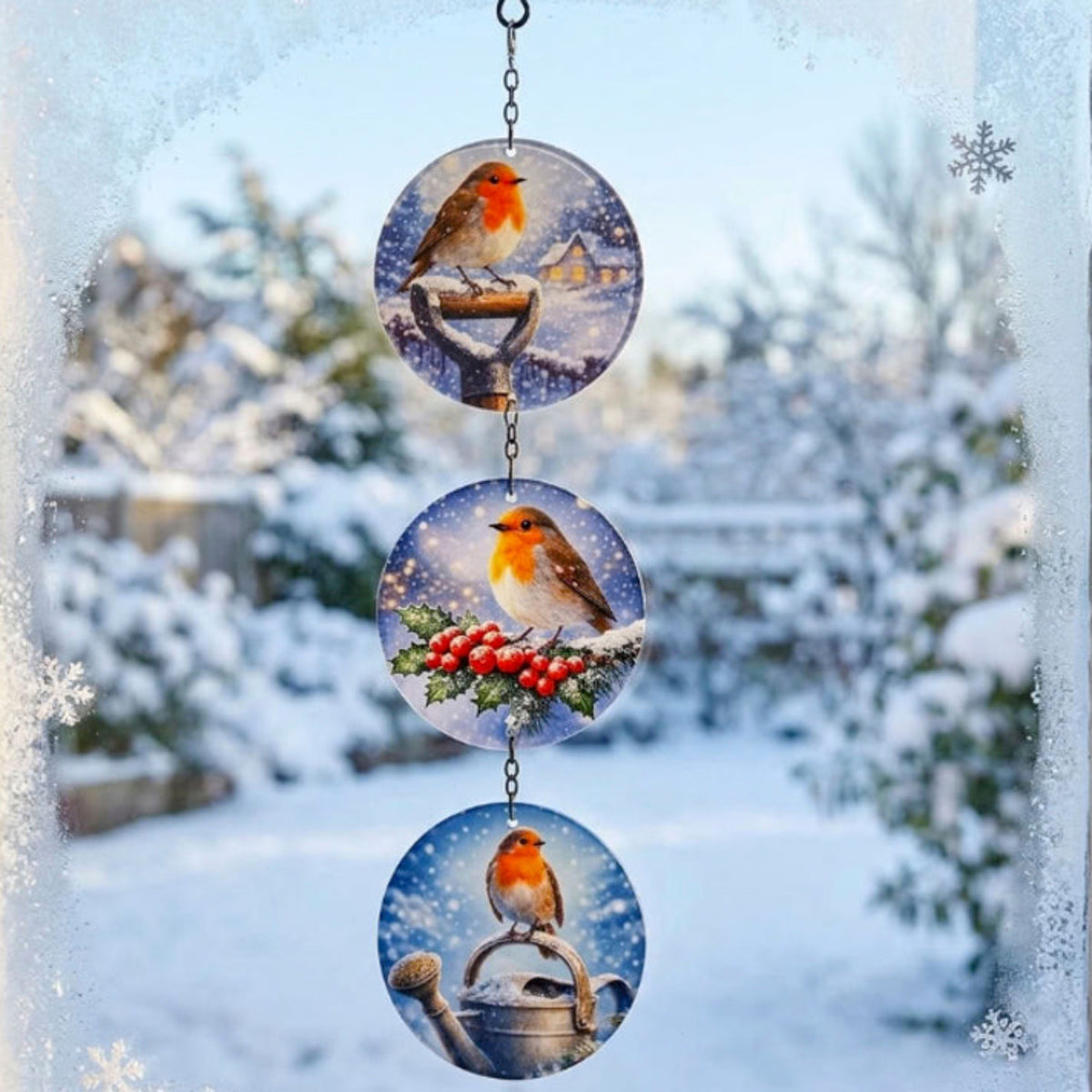 Robin Christmas Glass Suncatcher Trio Hanging Window Garden Decorations Festive Gift