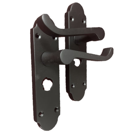 Pair of Victorian Scroll Style Privacy Lock Handle and Latch - Matt Black