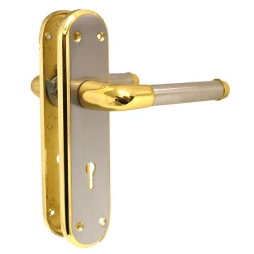 Marina Door Handle Two Tone Lock Lever - Brass and Satin