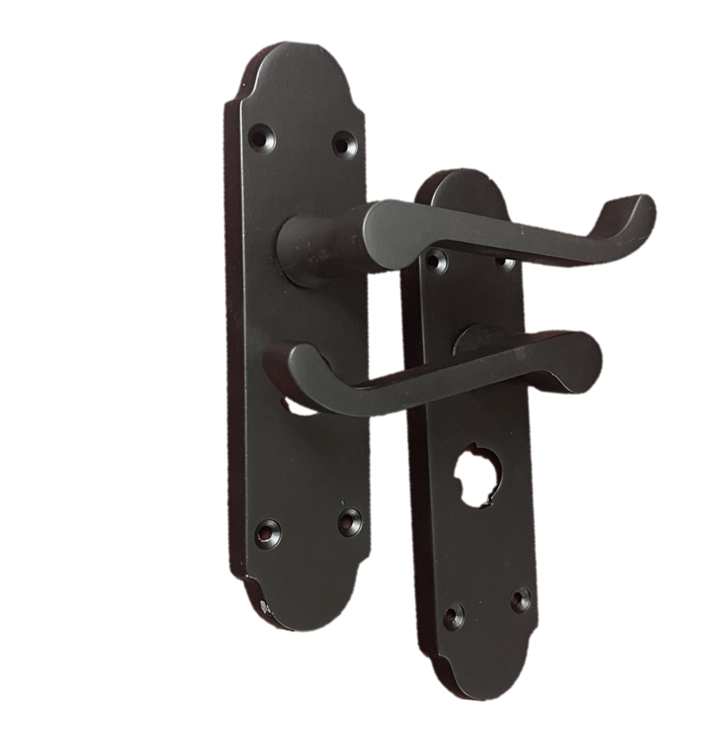 Pair of Victorian Scroll Style Privacy Lock Handle and Latch - Matt Black