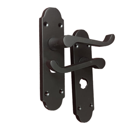 Pair of Victorian Scroll Style Privacy Lock Handle and Latch - Matt Black