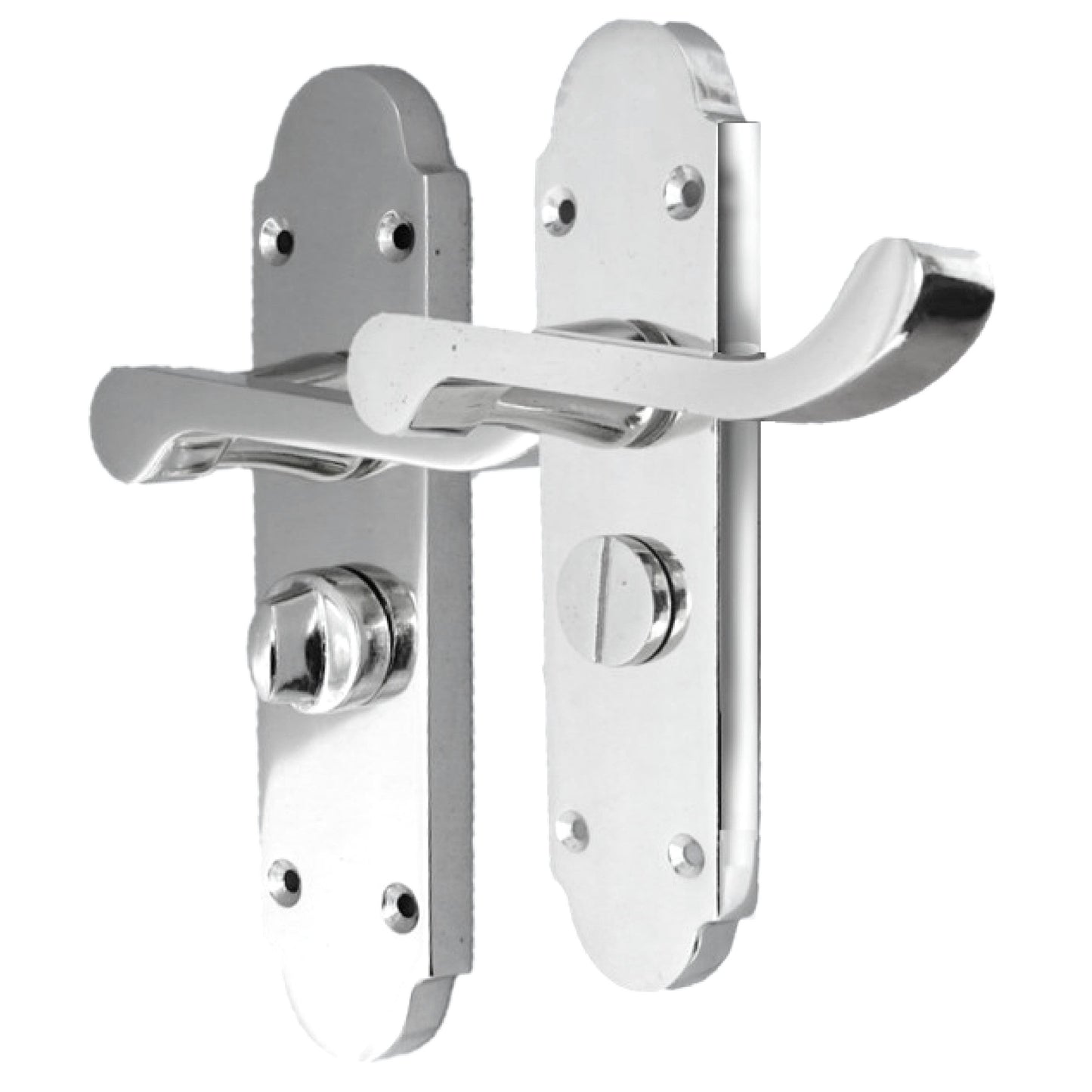 Epsom Door Handle Bath Privacy Lock + Tubular Latch Scroll Lever - Chrome
