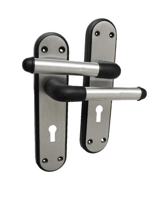 Marina Door Handle Two Tone Lock Lever - Matt Black and Satin