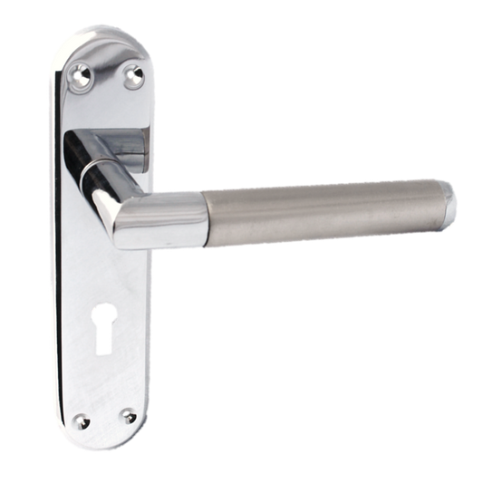 LEVER LOCK Door Handles Satin Nickel & Chrome Duo Finish Mitred INTERIOR