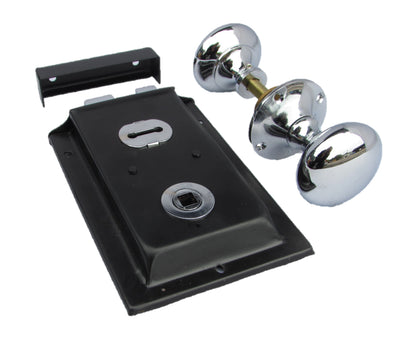 Solid Brass Black Rim Lock Door Knob Old Vintage Victorian Style CHROME HANDLES