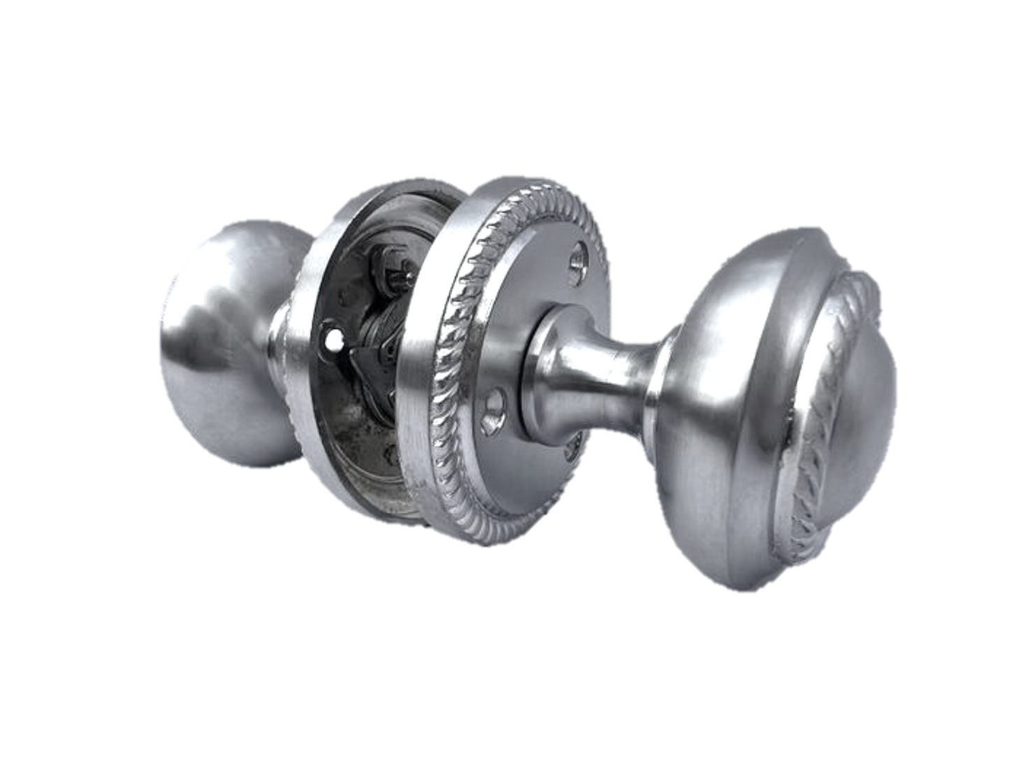 Door Knobs Round Georgian Roped Mortice Knob - Silver Satin 62mm