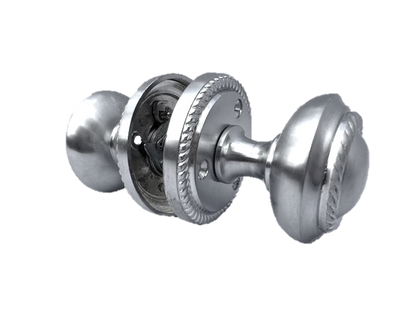 Door Knobs Round Georgian Roped Mortice Knob - Silver Satin 62mm
