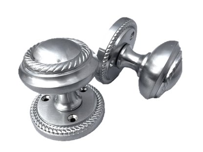 Boutons de porte intérieurs satinés, mortaise, corde géorgienne, diamètre 63 mm, rosace 50 mm