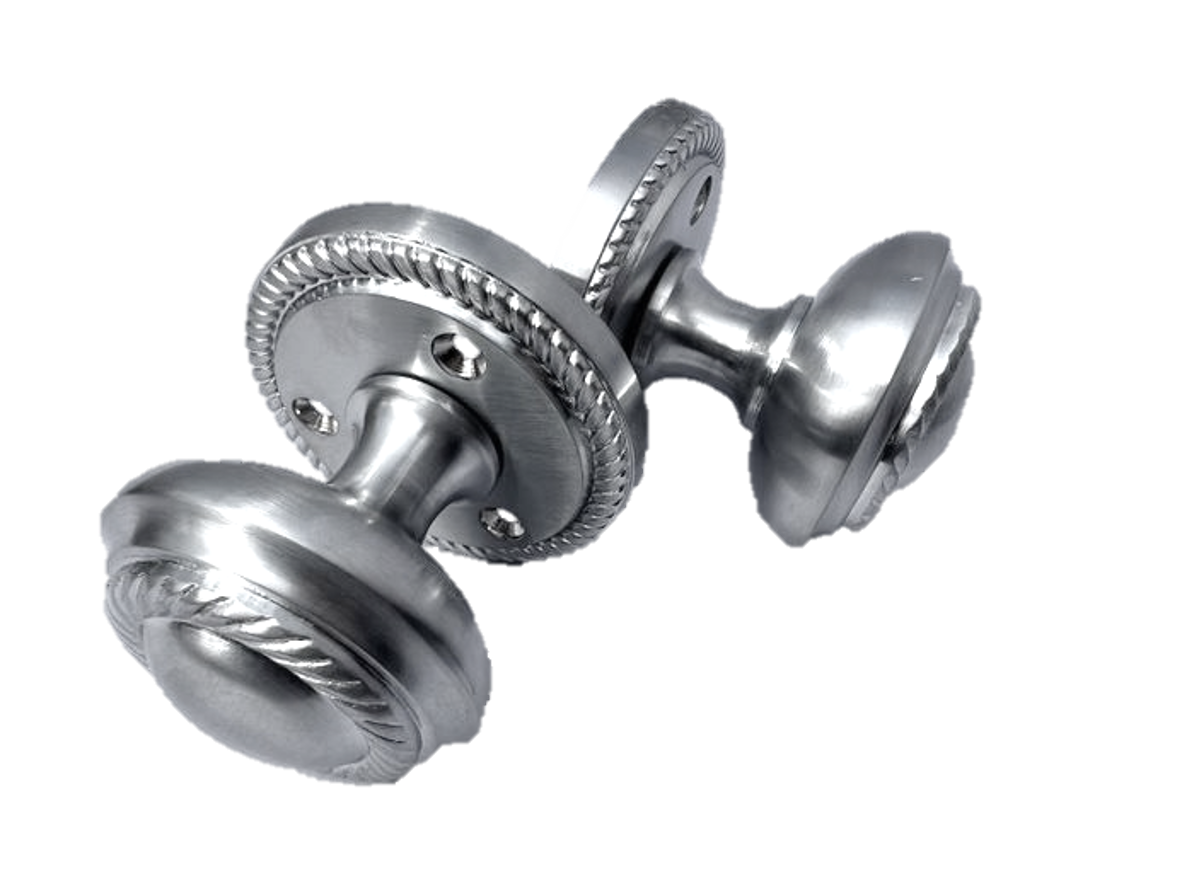 Door Knobs Round Georgian Roped Mortice Knob - Silver Satin 62mm