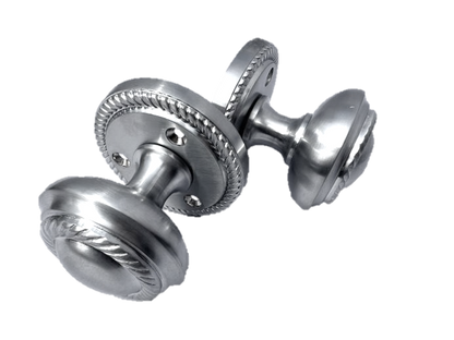 Door Knobs Round Georgian Roped Mortice Knob - Silver Satin 62mm