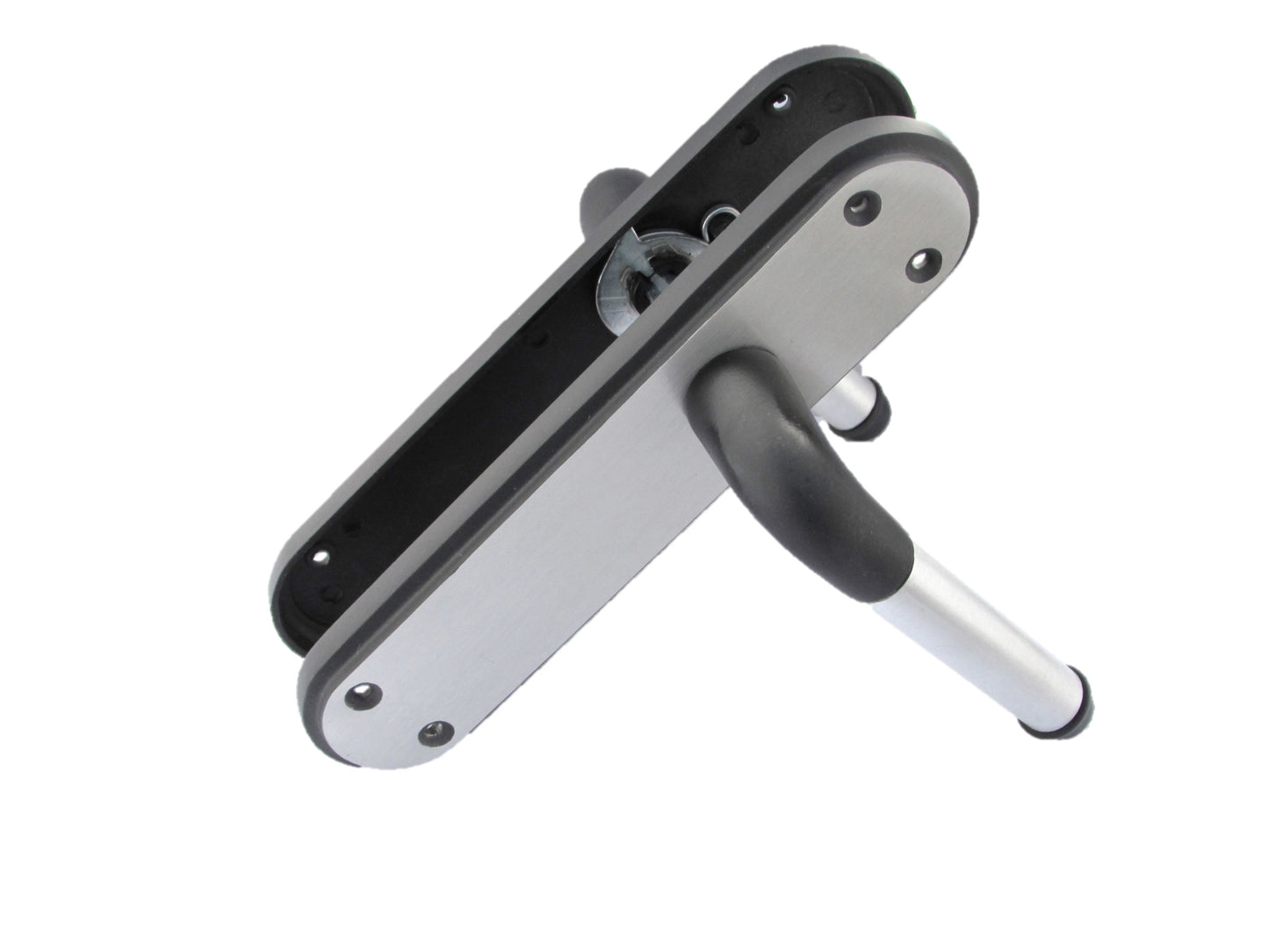 Marina Door Handle Two Tone Latch Lever - Matt Black and Satin