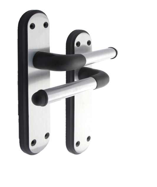 Marina Door Handle Two Tone Latch Lever - Matt Black and Satin