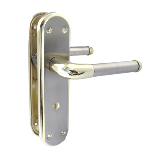 Marina Door Handle Two Tone Bathroom Lock Lever - Brass and Satin
