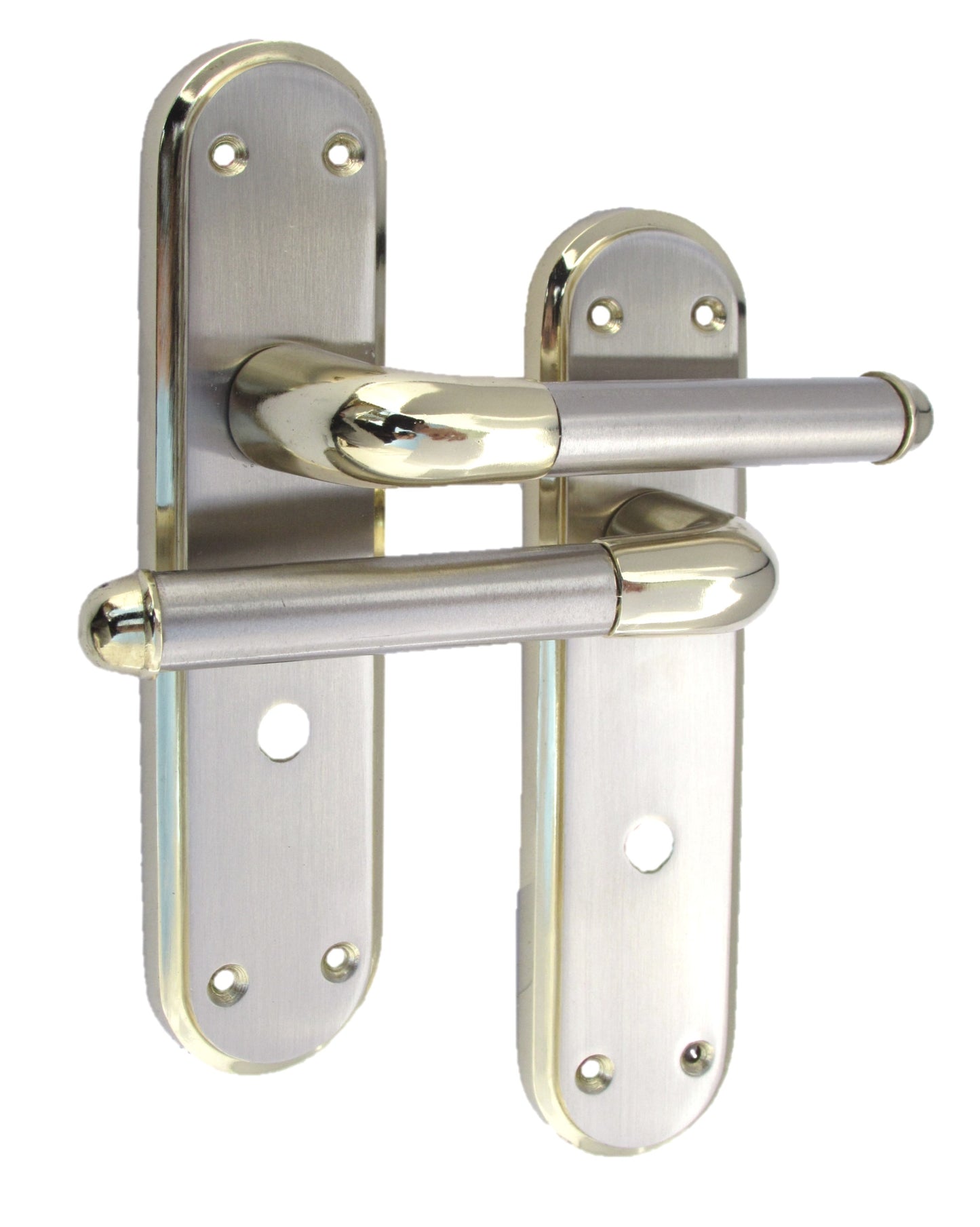 Marina Door Handle Two Tone Bathroom Lock Lever - Brass and Satin