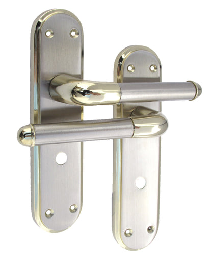 Marina Door Handle Two Tone Bathroom Lock Lever - Brass and Satin
