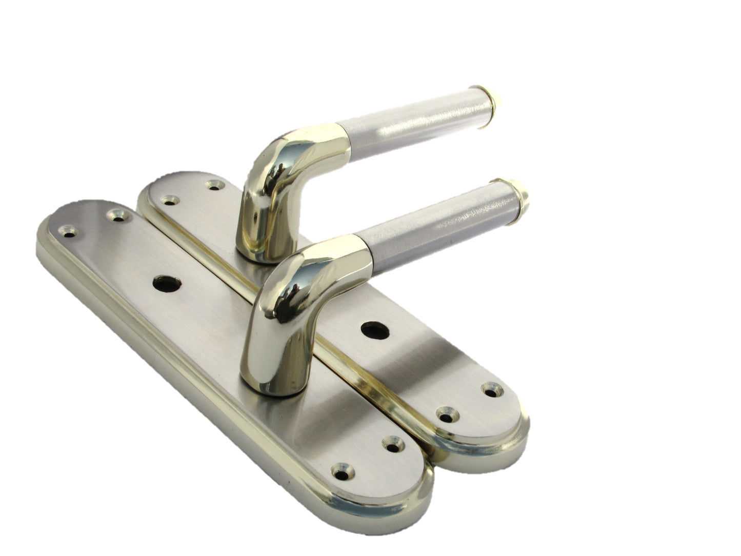 Marina Door Handle Two Tone Bathroom Lock Lever - Brass and Satin