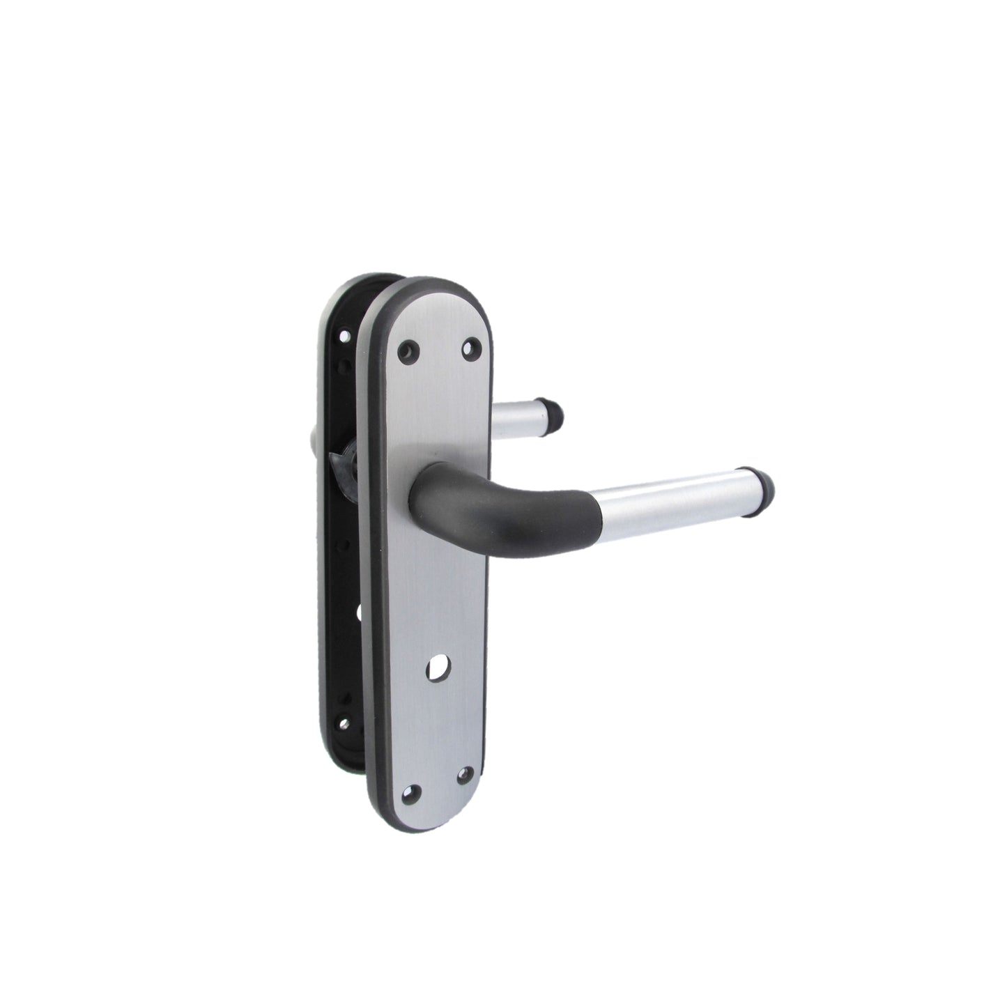 Marina Door Handle Two Tone Bathroom Lock Lever - Matt Black and Satin