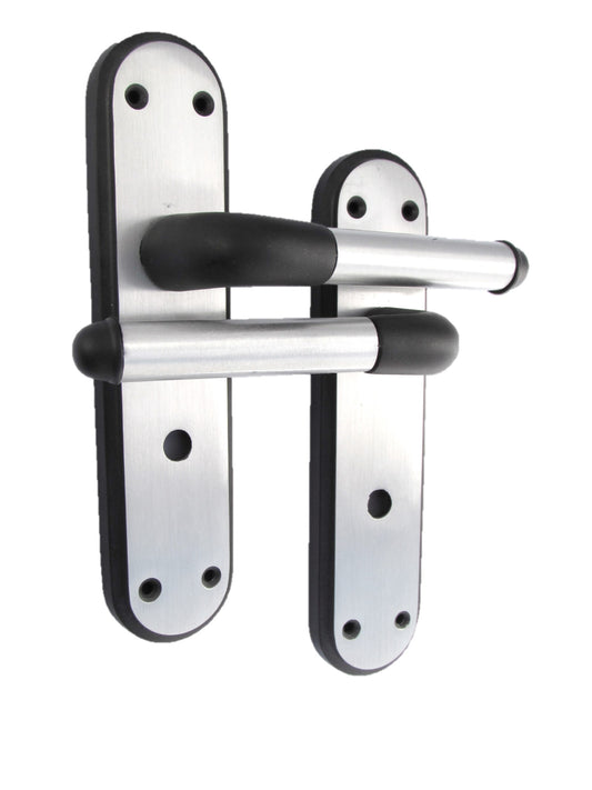 Marina Door Handle Two Tone Bathroom Lock Lever - Matt Black and Satin