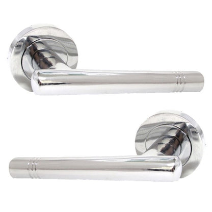 Chrome Straight Door Handles Lever Round Rose Silver Door Knobs