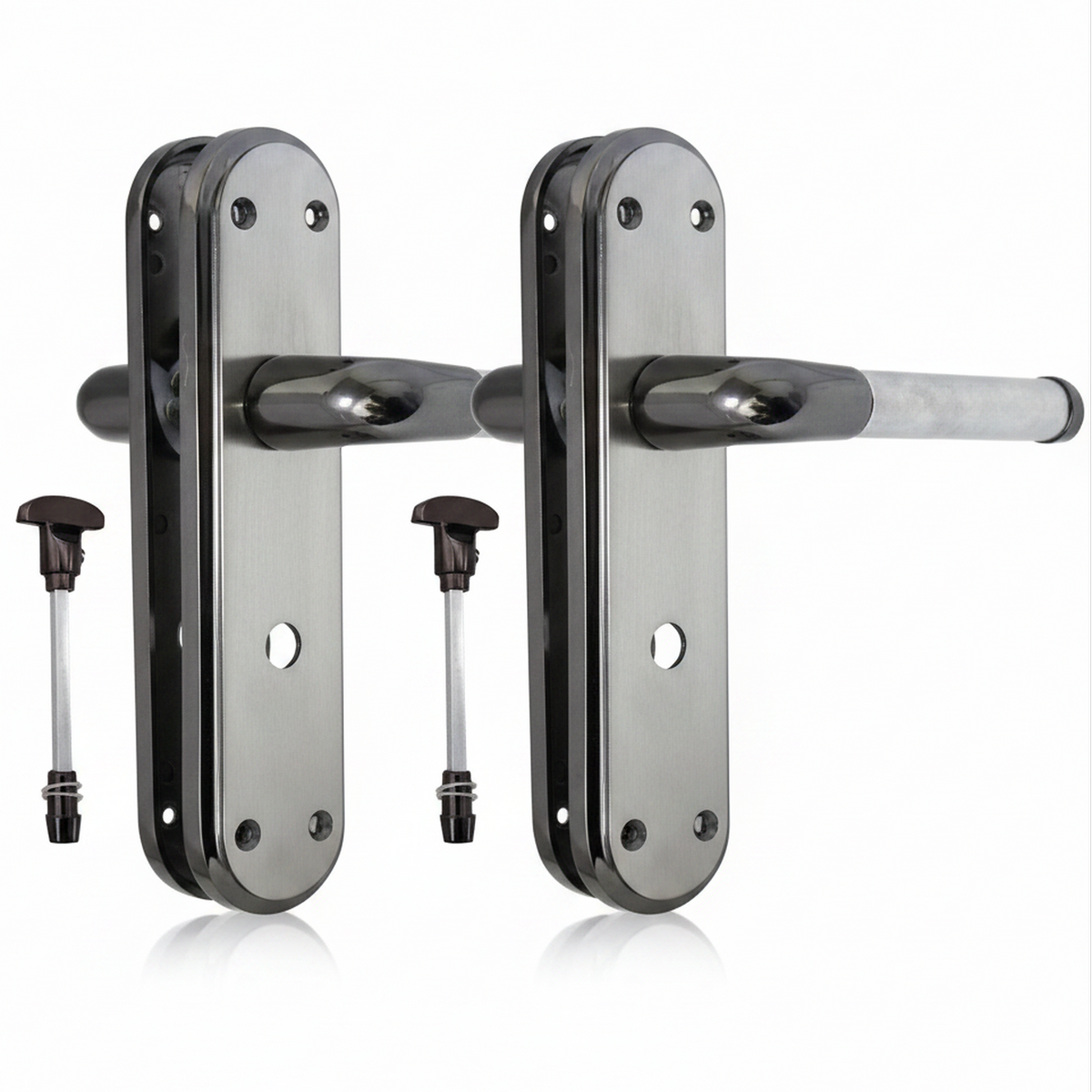 Marina Door Handle Two Tone Bathroom Lock Lever - Black Nickel and Satin