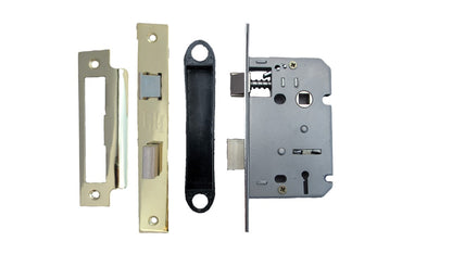 3 Lever Mortice Brass Sash Lock Key 3" 76mm Bolt Through Reversible Bathroom Handle Locks