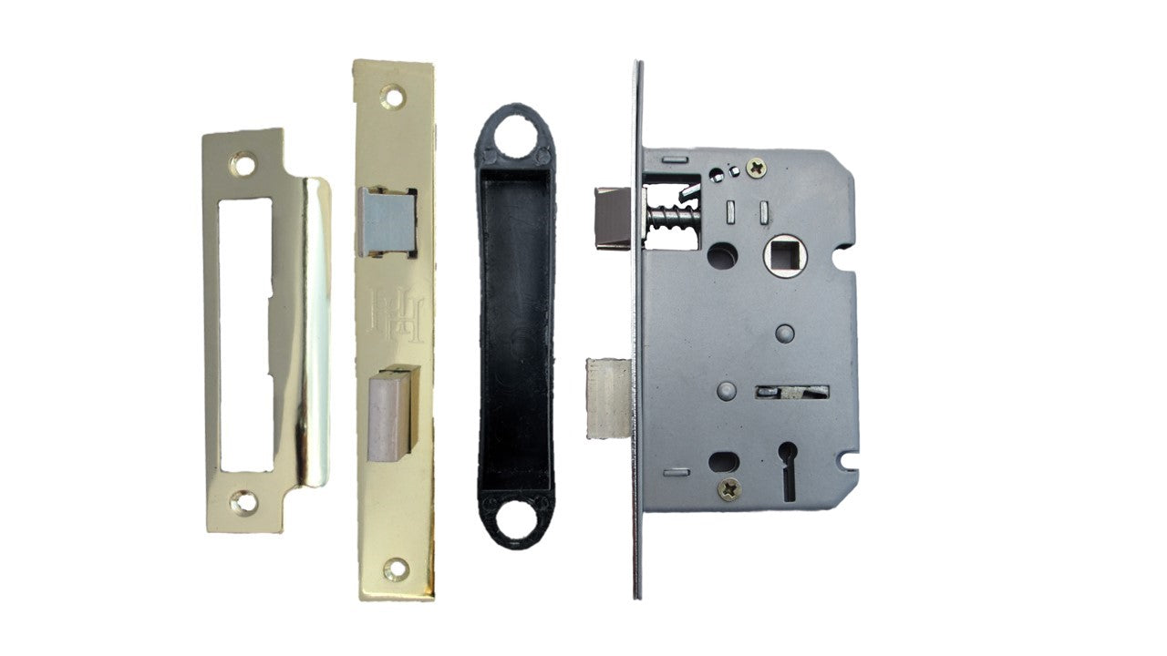 3 Lever Mortice Brass Sash Lock Key 2.5" 64mm Bolt Through Reversable Bathroom Handle Locks