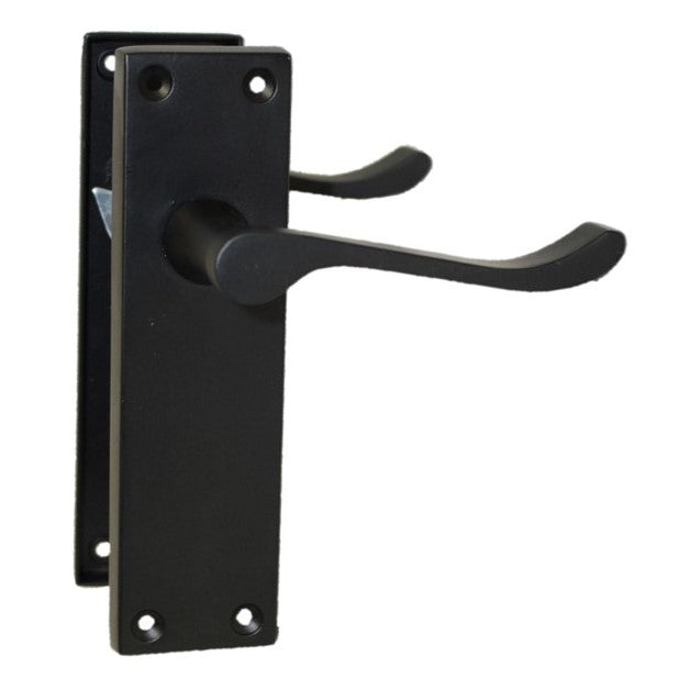 Poignées de porte victoriennes à levier et loquet à volutes - Noir mat, pack de charnières 150 x 40 mm