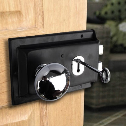 Solid Brass Black Rim Lock Door Knob Old Vintage Victorian Style CHROME HANDLES