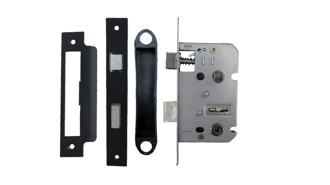 Serrure à mortaise pour salle de bain, noir mat, verrou à guillotine, 7,6 cm (3 po), 76 mm, verrou traversant, porte de bain réversible
