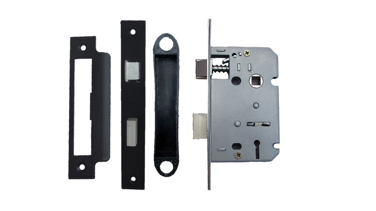 3 Lever Mortice Matt Black Sash Lock Key 2.5" 64mm Bolt Through Reversible Bathroom Handle Locks
