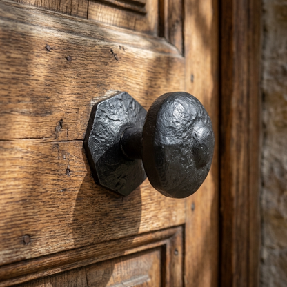 Bouton de porte central octogonal en fonte noire antique de qualité supérieure, avec ferrures