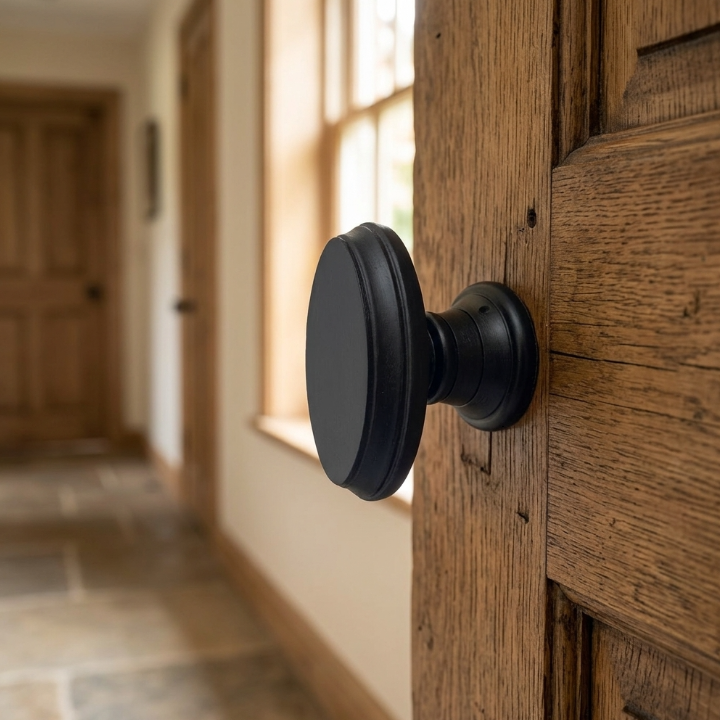 Black Wooden Mortice Door Knob Set, Oval Door Handles with Black Finish