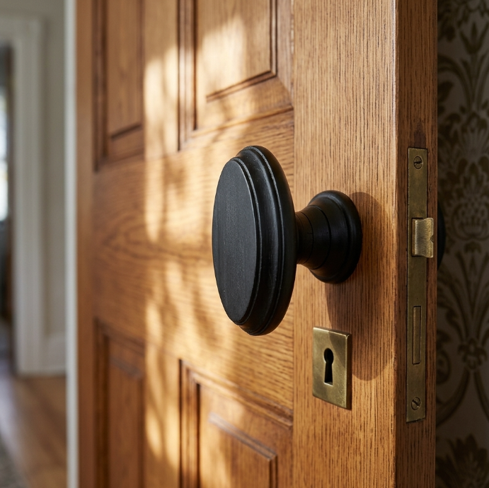 Black Wooden Mortice Door Knob Set, Oval Door Handles with Black Finish