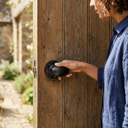 Antique Black Oval Mortice Door Knob Set, Cast Iron Traditional Rustic Door Handles