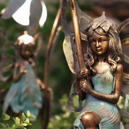 Fée en résine sur escargot ou avec bulle de fleur lumineuse solaire - Sculpture magique pour décoration de jardin intérieur et extérieur