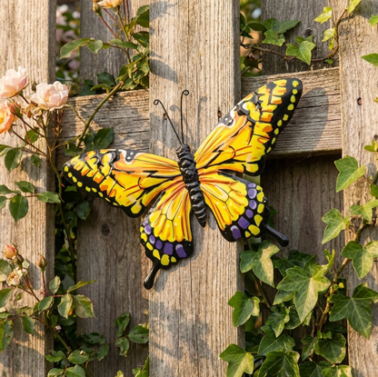 Large Butterfly Wall Art Yellow Orange - Metal Garden Fence Decoration 32 X 49cm