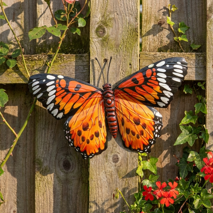 Large Butterfly Wall Art Yellow Orange - Metal Garden Fence Decoration 32 X 49cm