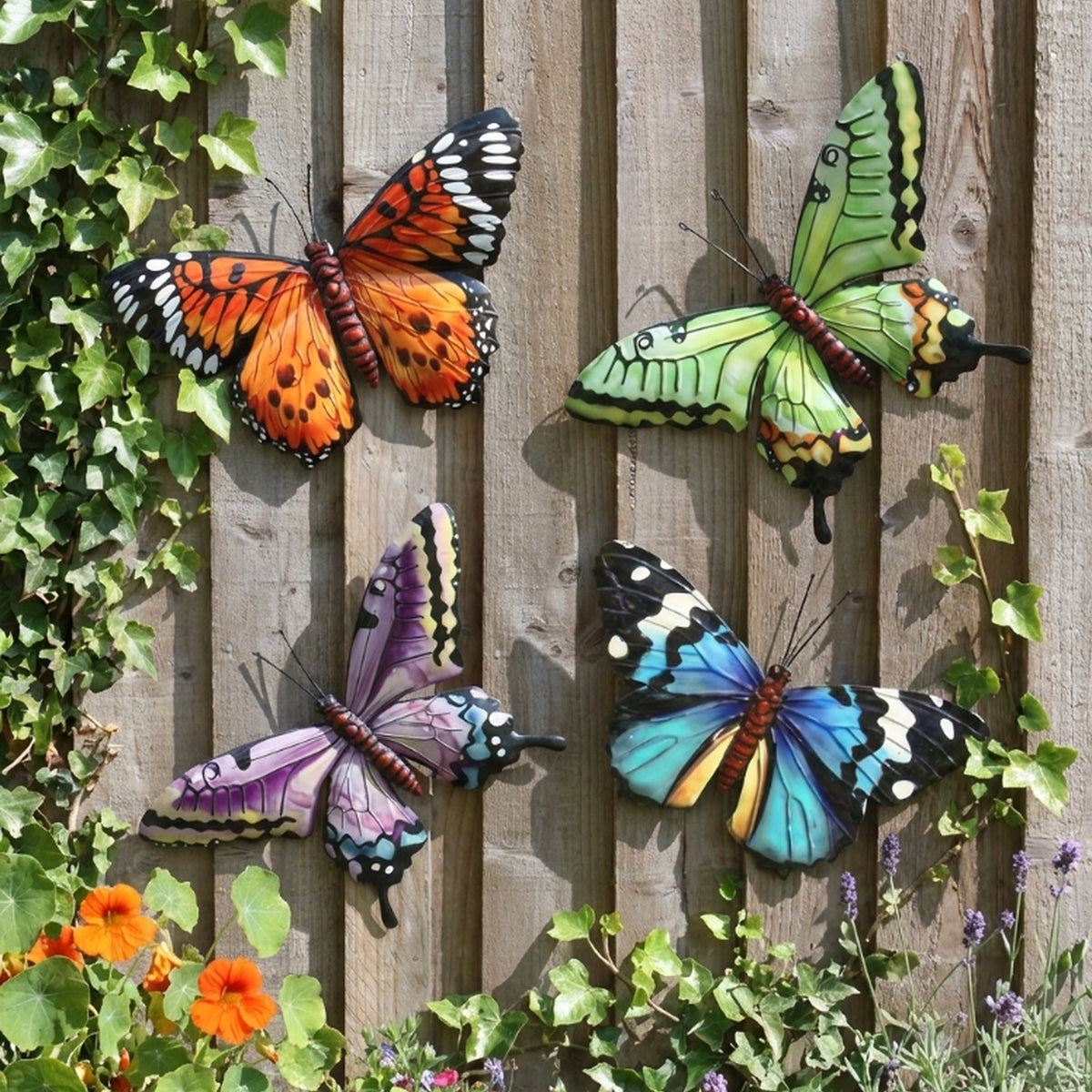 Tesco JPG version for Metal Butterfly Wall Art Decoration - Pink Blue Green Orange Fence Butterflies - 24cm x 34cm x 1cm