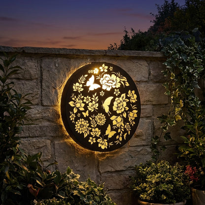 Tesco JPG version for Round Butterfly Solar Wall Panel Metal LED Garden Decor - 40cm x 40cm x 5cm