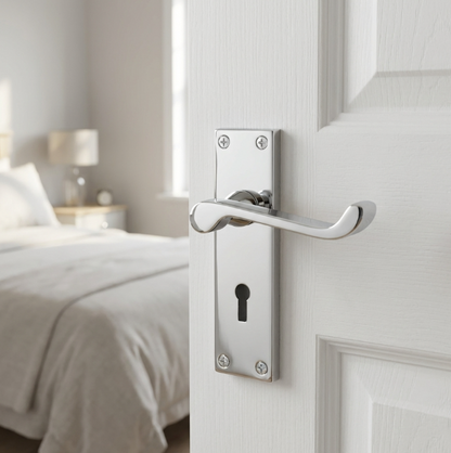 Poignées de porte victoriennes à levier et serrure à volutes - Chrome 150 x 40 mm