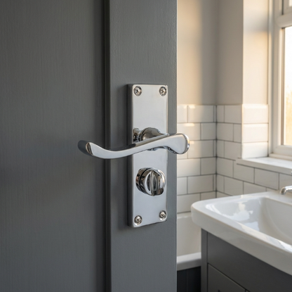 Poignées de porte à volutes pour salle de bain, WC, serrure de confidentialité - Loquet chromé 118 x 40 mm