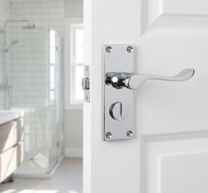 Poignées de porte à volutes pour salle de bain, WC, serrure de confidentialité - Loquet chromé 118 x 40 mm