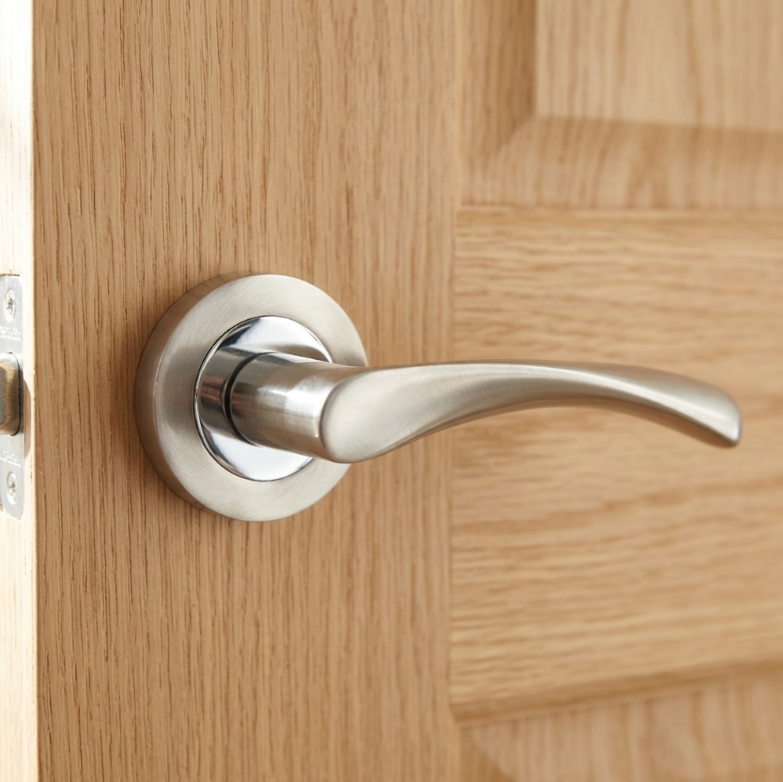 Astrid Door Handles Latch Pack Twist Lever on Rose - Satin Chrome 120mm