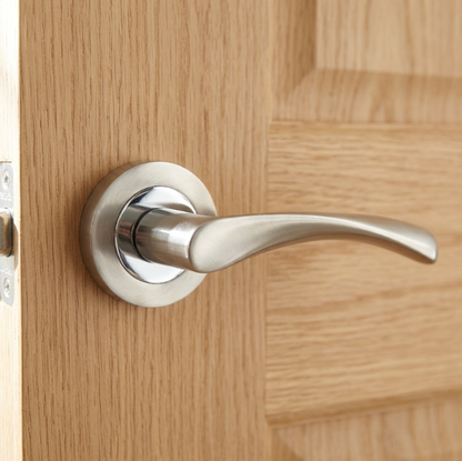 Astrid Door Handles Latch Pack Twist Lever on Rose - Satin Chrome 120mm