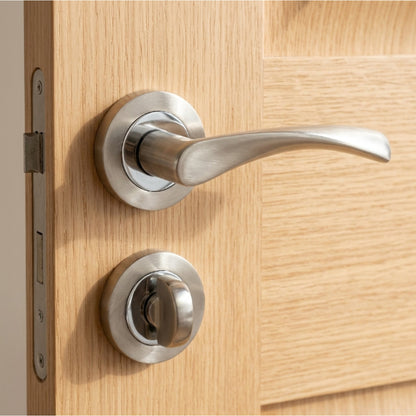 Marketplace JPG companion for Astrid Door Handles Bathroom Thumb Turn Lock Twist Lever on Rose - Satin Chrome 120mm
