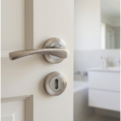 Marketplace JPG companion for Astrid Door Handles Lock and Key Escutcheon Twist Lever on Rose - Satin Chrome 120mm