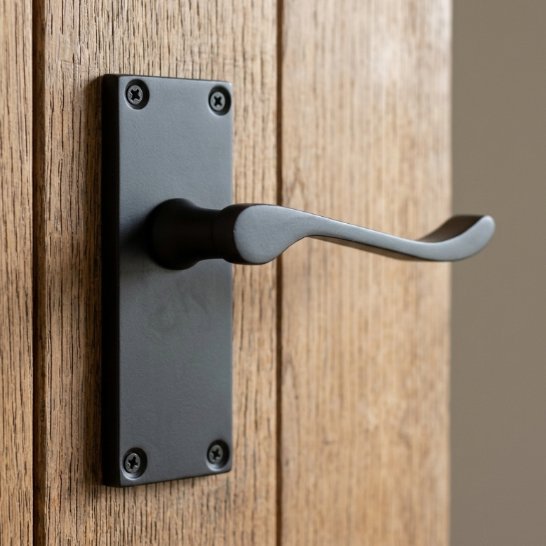 Poignées de porte à levier à défilement et loquet interne - Charnières noires mates 118 x 40 mm